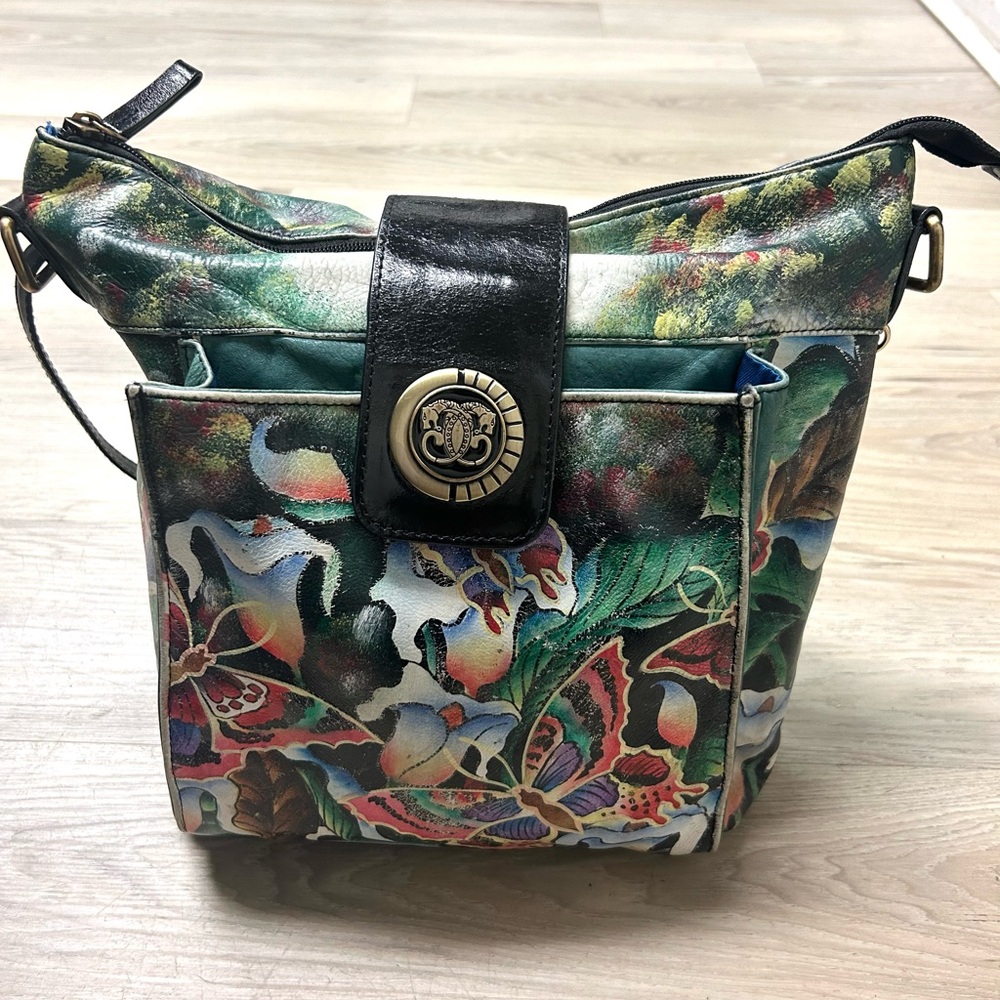 Vintage Sharif Bag Hand Painted Butterflies Colorful Medium Shoulder Bag Artsy - Picture 4 of 14